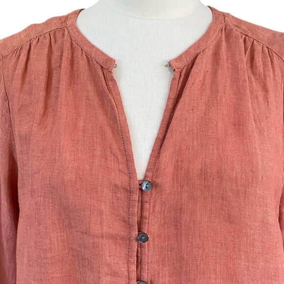 Pure J Jill Linen Button Front Shirt Long Sleeve Rust Countryside Lagenlook Sz M - Picture 3 of 16